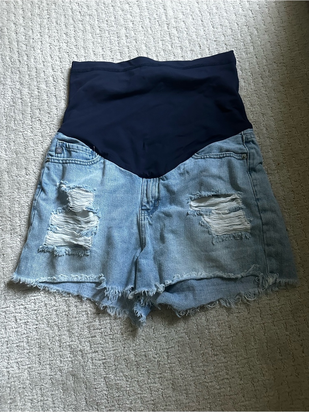 Pinkblush Maternity Panel Light Blue Distressed Jean Shorts Size L